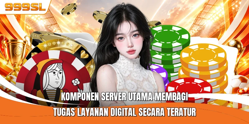 Komponen server utama membagi tugas layanan digital secara teratur